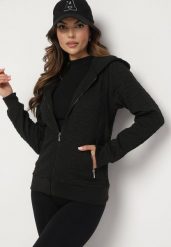 Czarna Rozpinana Bluza z Dodatkiem Bawełny Ozdobiona Troczkami Arsolina. Czarne bluzy damskie Born2be, m, bez wzorów, z bawełny, bez kaptura. Za 89.99 zł.