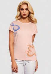 Jasnoróżowy Klasyczny T-shirt z Bawełny Ozdobiony Nadrukiem i Cyrkoniami Kristinae. Czerwone t-shirty damskie Born2be, l, z aplikacjami, z bawełny, bez kołnierzyka. Za 29.99 zł.