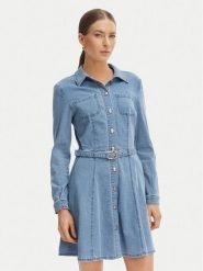 Morgan Sukienka jeansowa 261-RODEX Niebieski Slim Fit. Niebieskie sukienki damskie Morgan, bez wzorów, z bawełny, bez ramiączek. Za 429.99 zł.