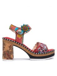 Laura Vita Sandały Naomio 15 Czerwony. Czerwone sandały damskie LAURA VITA, bez wzorów, ze skóry, bez obcasa, na słupku, bez zapięcia. Za 459.99 zł.