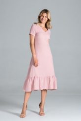 Wzorzysta Midi Sukienka w Serek z Falbanką - Różowa. Czerwone sukienki damskie Figl, bez wzorów, z materiału, wizytowe, bez ramiączek. Za 309.00 zł.