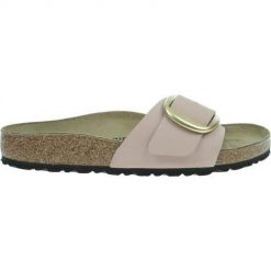 Klapki damskie Birkenstock Madrid Big Buckle. Czerwone klapki damskie Birkenstock, bez wzorów, z materiału, bez obcasa, bez zapięcia. Za 709.99 zł.