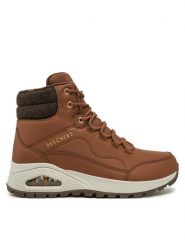 Skechers Botki 177179 Brązowy. Brązowe botki damskie Skechers, ze skóry, bez obcasa, na płaskiej podeszwie, bez zapięcia. Za 379.99 zł.