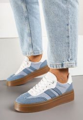 Niebieskie Sneakersy na Kauczukowej Podeszwie Ardislo. Niebieskie obuwie sportowe damskie Born2be, z jeansu, bez zapięcia. Za 99.99 zł.