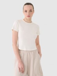 4F T-shirt slim z prążkowanej dzianiny damski - biały XL. Białe t-shirty damskie 4F, xl, bez wzorów, z bawełny, bez kołnierzyka. W wyprzedaży za 49.99 zł.
