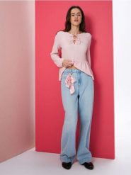 Jeansy wide leg high waist z materiałowym paskiem - niebieski. Niebieskie jeansy damskie Sinsay, z podwyższonym stanem. Za 69.99 zł.