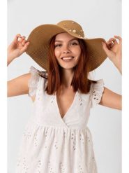 Lucky Bees Kapelusz przeciwsłoneczny w kolorze beżowym rozmiar: onesize. Brązowe kapelusze damskie Lucky Bees, bez wzorów, z materiału. Za 78.99 zł.