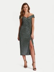 Swing Sukienka koktajlowa 5AG24900 Zielony Slim Fit. Zielone sukienki damskie Swing, bez wzorów, z syntetyku, wizytowe, bez ramiączek. Za 419.99 zł.