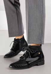 Czarne Eleganckie Botki Vices ze Sznurowaną Cholewką Vlerrie. Czarne botki damskie Renee, z jeansu, eleganckie, bez obcasa, na płaskiej podeszwie, bez zapięcia. Za 109.99 zł.