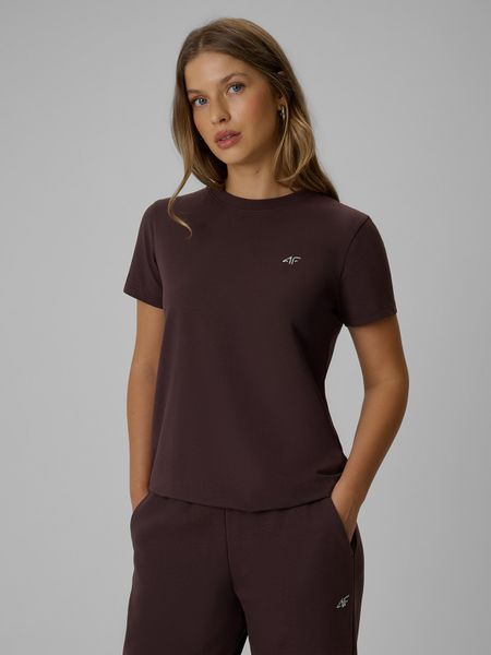 4F T-shirt regular gładki damski - brązowy XL. Brązowe t-shirty damskie 4F, uniwersalny, bez wzorów, z bawełny, bez kołnierzyka. Za 49.99 zł.