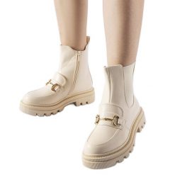 Beżowe botki z widocznym protektorem Sailetto beżowy. Brązowe botki damskie eleganckie, z okrągłym noskiem, za kostkę, bez obcasa, bez zapięcia. Za 123.29 zł.