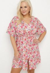Fuksjowa Koszulowa Sukienka z Wiskozą Ozdobiona Wiązaniem Edirilira. Czerwone sukienki damskie Born2be, bez wzorów, z jeansu, eleganckie, bez ramiączek. Za 59.99 zł.