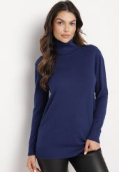 Granatowy Golf z Wiskozą i Długim Rękawem Lerithel. Niebieskie golfy damskie Born2be, m, bez wzorów, z materiału, bez ramiączek. Za 44.99 zł.