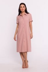 Różowa Sukienka Koszulowa Midi. Czerwone sukienki damskie MOE, bez wzorów, z materiału, biznesowe, bez ramiączek. Za 363.90 zł.