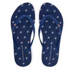 Japonki Tommy Hilfiger. Niebieskie klapki damskie Tommy Hilfiger, bez wzorów, bez obcasa, bez zapięcia. Za 209.99 zł.
