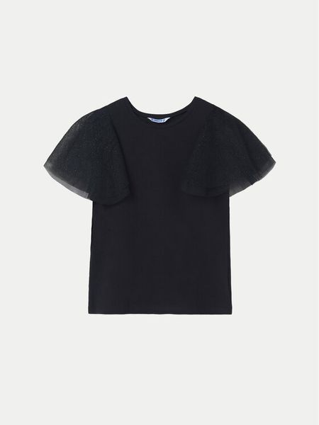 Mayoral T-Shirt 6022 Czarny Regular Fit. Czarne koszulki i t-shirty dziewczęce Mayoral, bez wzorów, z bawełny, bez kołnierzyka, bez ramiączek. Za 79.99 zł.