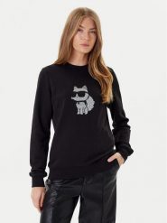 KARL LAGERFELD Bluza A3W20066 Czarny Regular Fit. Czarne bluzy damskie KARL LAGERFELD, l, bez wzorów, z bawełny, bez kaptura. Za 679.99 zł.