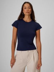 4F T-shirt slim gładki damski - granatowy M. Niebieskie t-shirty damskie 4F, m, bez wzorów, z tkaniny, bez kołnierzyka. Za 69.99 zł.