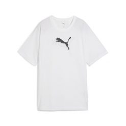 Damska koszulka Evostripe o luźnym kroju z grafiką PUMA White. Białe bluzki damskie Puma, bez wzorów, sportowe, bez kołnierzyka, bez ramiączek. W wyprzedaży za 99.00 zł.