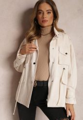 Jasnobeżowa Kurtka Parka z Dużymi Kieszeniami Umaila. Brązowe kurtki damskie Renee, l, bez kaptura. Za 159.99 zł.