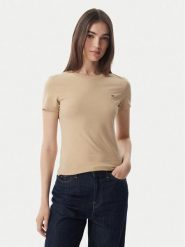 Tommy Jeans T-Shirt DW0DW20459 Beżowy jasny Slim Fit. Brązowe t-shirty damskie Tommy Jeans, m, bez wzorów, z bawełny, bez kołnierzyka. Za 129.99 zł.