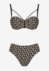 Beżowe Bikini Biustonosz i Majtki Typu Figi w Geometryczny Wzór Linarissa. Brązowe bikini Renee, bez wzorów. Za 59.99 zł.