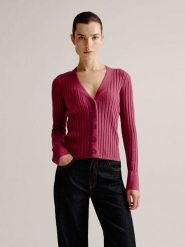 Josephine & Co Kardigan "Lieve" w kolorze jagodowym rozmiar: XL. Czerwone kardigany damskie Josephine & Co, xl, bez wzorów, prążkowane. Za 173.99 zł.