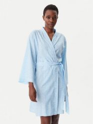 DKNY Szlafrok YI20046 Błękitny. Niebieskie szlafroki damskie DKNY, bez wzorów, z bawełny, bez kaptura. Za 359.99 zł.