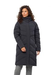 Jack Wolfskin Płaszcz puchowy w kolorze antracytowym rozmiar: M. Czarne płaszcze damskie Jack Wolfskin, m, bez wzorów, z puchu, bez kaptura. Za 926.95 zł.