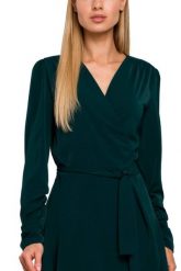 Sukienka elegancka wizytowa kopertowa wiązana w pasie zielona. Zielone sukienki damskie MOE, bez wzorów, eleganckie, bez ramiączek. Za 379.00 zł.