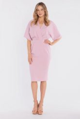 Sukienka elegancka midi kimonowa góra dopasowany dół różowa. Czerwone sukienki damskie Stylove, bez wzorów, z poliesteru, biznesowe, bez ramiączek. Za 289.00 zł.