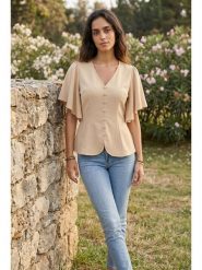 SOULSHAE Bluzka w kolorze beżowym rozmiar: L/XL. Brązowe bluzki damskie SOULSHAE, l, bez wzorów, bez kołnierzyka, bez ramiączek. Za 124.95 zł.
