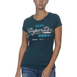 Koszulka turystyczna damska Superdry Vintage Logo Sequin. Niebieskie koszulki sportowe damskie Superdry, xs, bez wzorów, z bawełny, bez ramiączek. Za 92.00 zł.