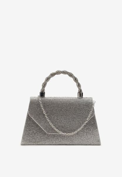 Srebrna Mała Torebka w Cyrkonie z Rączką i Łańcuszkiem Twistelle. Szare torebki klasyczne damskie Renee, małe, bez dodatków. Za 129.99 zł.