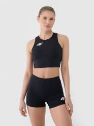 4F Biustonosz treningowy ze średnim wsparciem damski - czarny XL. Czarne biustonosze sportowe damskie 4F, bez wzorów, z dzianiny. Za 129.99 zł.
