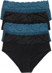 Figi maxi panty (4 pary). Czarne figi bonprix, bez wzorów, z koronki. Za 62.99 zł.