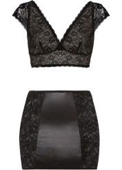 Biustonosz bustier + spódniczka (2 części). Czarne komplety bielizny bonprix, bez wzorów, z koronki. Za 124.99 zł.