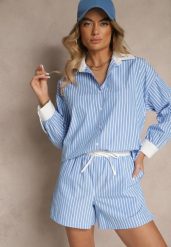 Niebieskie Szorty High Waist Ozdobione Sznurkami i Paskami Kinthea. Niebieskie szorty damskie Renee, z aplikacjami, z podwyższonym stanem. Za 64.99 zł.
