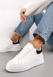 Biało-Czarne Sneakersy na Grubej Podeszwie Yarna. Białe obuwie sportowe damskie Renee, bez zapięcia. Za 59.99 zł.