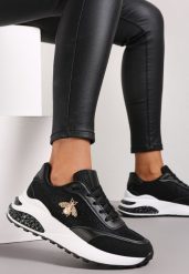 Czarne Sneakersy na Grubej Podeszwie z Ozdobą i Brokatem Sehdi. Czarne obuwie sportowe damskie Renee, przed kostkę, bez zapięcia. Za 119.99 zł.