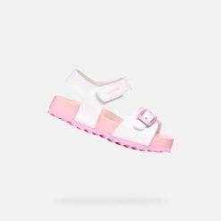 Sandały GEOX B SANDAL CHALKI Biały. Białe sandały damskie Geox, bez wzorów, z syntetyku, bez obcasa, bez zapięcia. Za 168.99 zł.