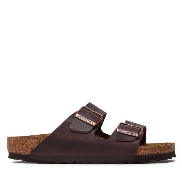 Klapki Birkenstock. Brązowe klapki damskie Birkenstock, bez wzorów, bez obcasa, bez zapięcia. Za 539.99 zł.