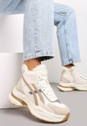 Beżowe Sneakersy za Kostkę na Grubej Podeszwie Luntris. Brązowe obuwie sportowe damskie Renee, na zimę, za kostkę, bez zapięcia. Za 119.99 zł.