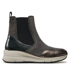 Botki Tamaris. Szare botki damskie Tamaris, bez obcasa, na koturnie, bez zapięcia. Za 459.99 zł.