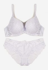 Biały Koronkowy Komplet Biustonosz i Majtki Figi w Klasycznym Stylu Ezirene. Białe komplety bielizny Renee, z aplikacjami, z jeansu. Za 39.99 zł.