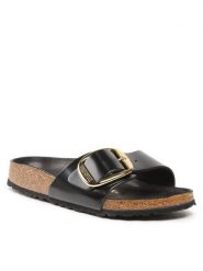 Birkenstock Klapki Madrid 1022650 Czarny. Czarne klapki damskie Birkenstock, bez wzorów, z lakierowanej skóry, bez obcasa, bez zapięcia. Za 499.99 zł.