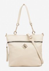 Beżowa Torebka Typu Shopper z Ozdobnymi Rączkami i Paskiem na Ramię Idaloriela. Brązowe shopper bag Renee, bez wzorów, z jeansu, na ramię, bez dodatków. Za 99.99 zł.