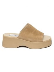 Steve Madden Skórzane klapki w kolorze beżowym rozmiar: 41. Brązowe klapki damskie Steve Madden, bez wzorów, z otwartym noskiem, bez obcasa, na platformie, bez zapięcia. Za 219.08 zł.