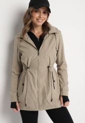 Ciemnobeżowa Kurtka Parka ze Sznurkiem w Talii i Kapturem Teridi. Brązowe kurtki damskie Born2be, l, bez wzorów, z jeansu. Za 139.99 zł.