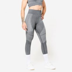 Legginsy fitness damskie Domyos 900. Czarne legginsy damskie DOMYOS, l, bez wzorów, z elastanu. W wyprzedaży za 79.99 zł.